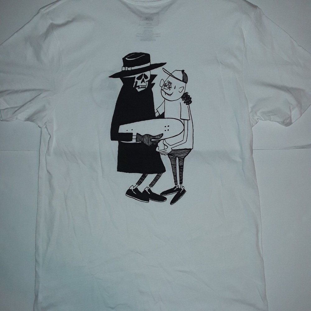 Vans Skeleton Shirt, White with Black Logo, Medium Custom Fit, EUC, Ships FREE